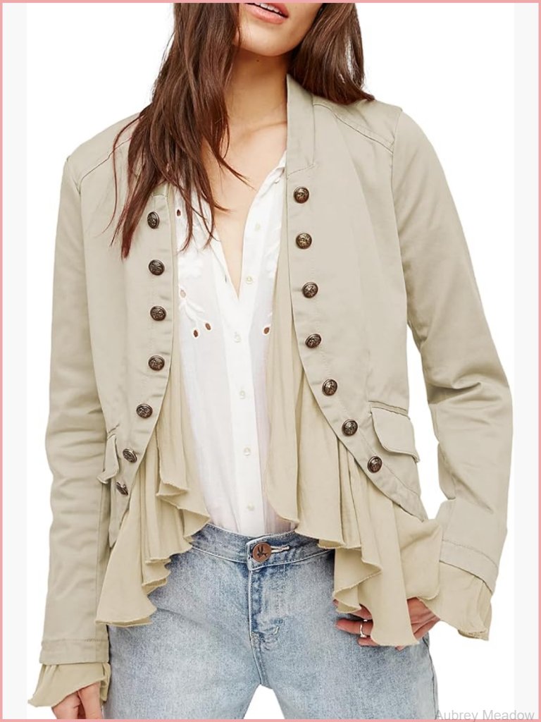 Ruffled High Low Blazer Steampunk Button Up Cardigan Jacket